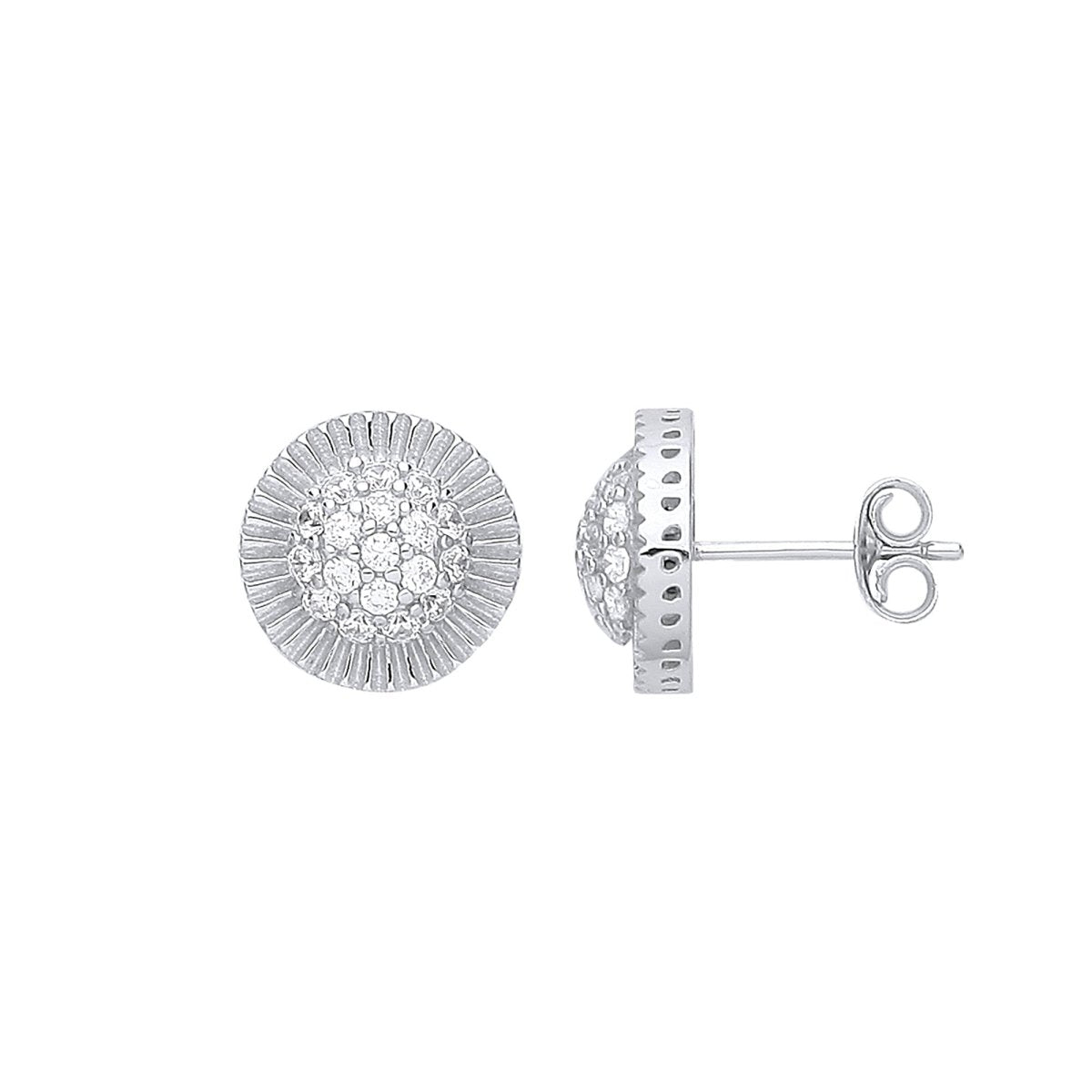 Sterling Silver Round 11mm Stud CZ Earrings - Samuel Perry