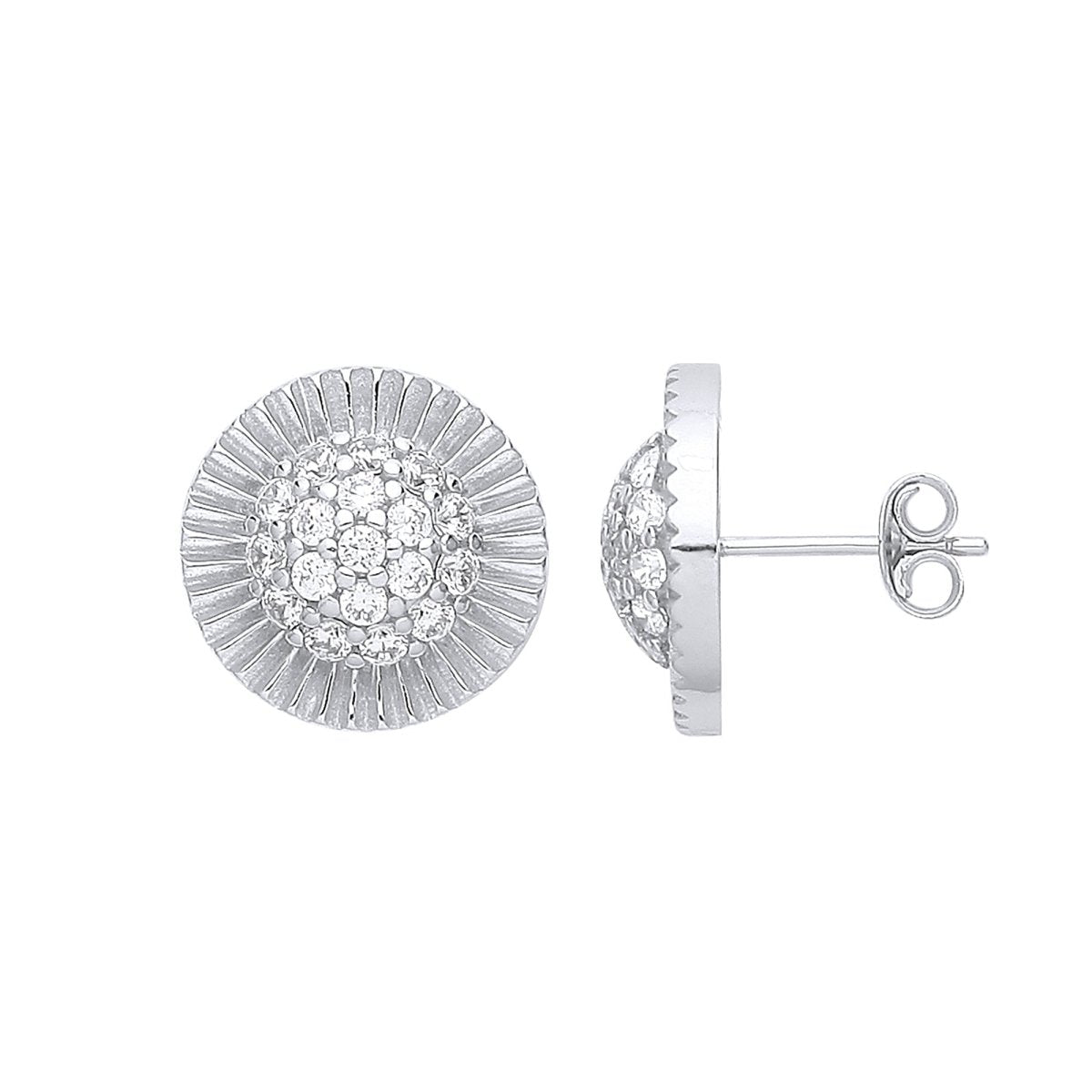 Sterling Silver Round 15mm Stud CZ Earrings - Samuel Perry