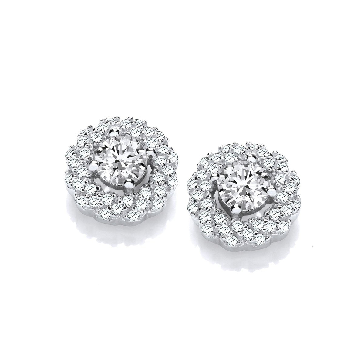 Sterling Silver Round Cluster Halo CZ Stud Earrings - Samuel Perry
