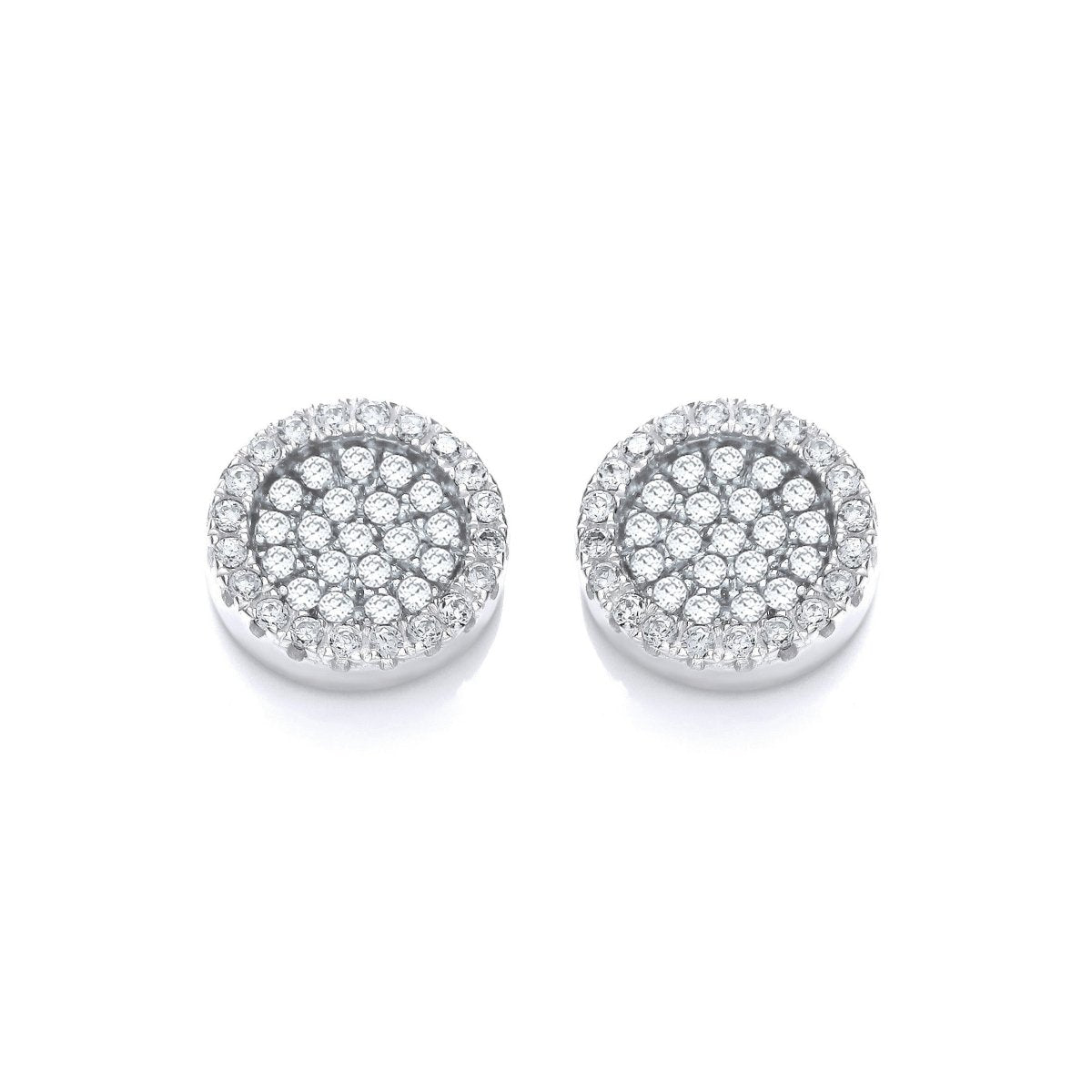 Sterling Silver Round Pave CZ Stud Earrings - Samuel Perry