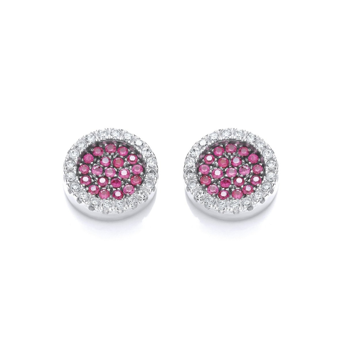 Sterling Silver Round Pink Sapphire CZ Pave Stud Earrings - Samuel Perry