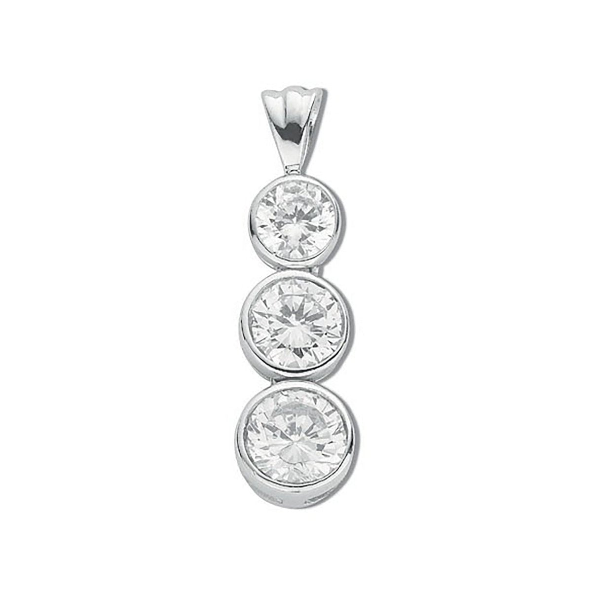 Sterling Silver Rubover Set CZ Trilogy Drop Pendant – Timeless Elegance - Samuel Perry