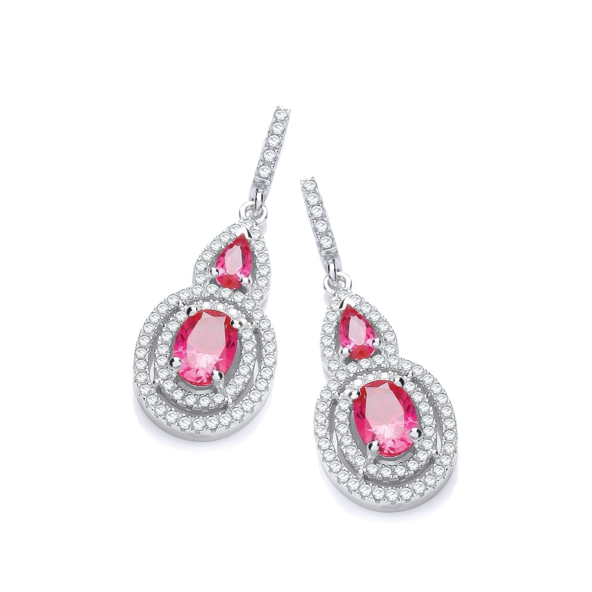 Sterling Silver Ruby CZ Drop Earrings - Samuel Perry