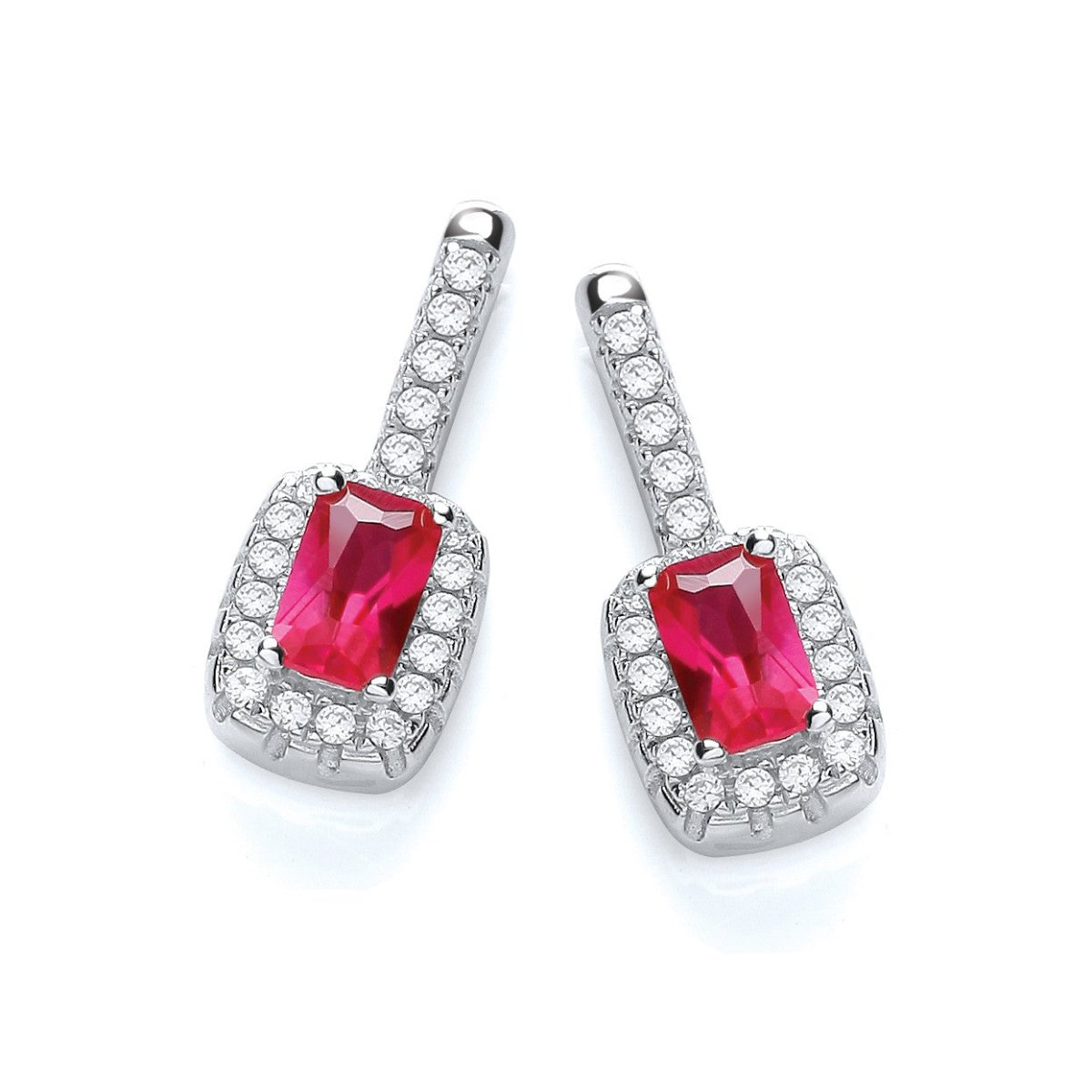 Sterling Silver Ruby CZ Drop Stud Earrings - Samuel Perry