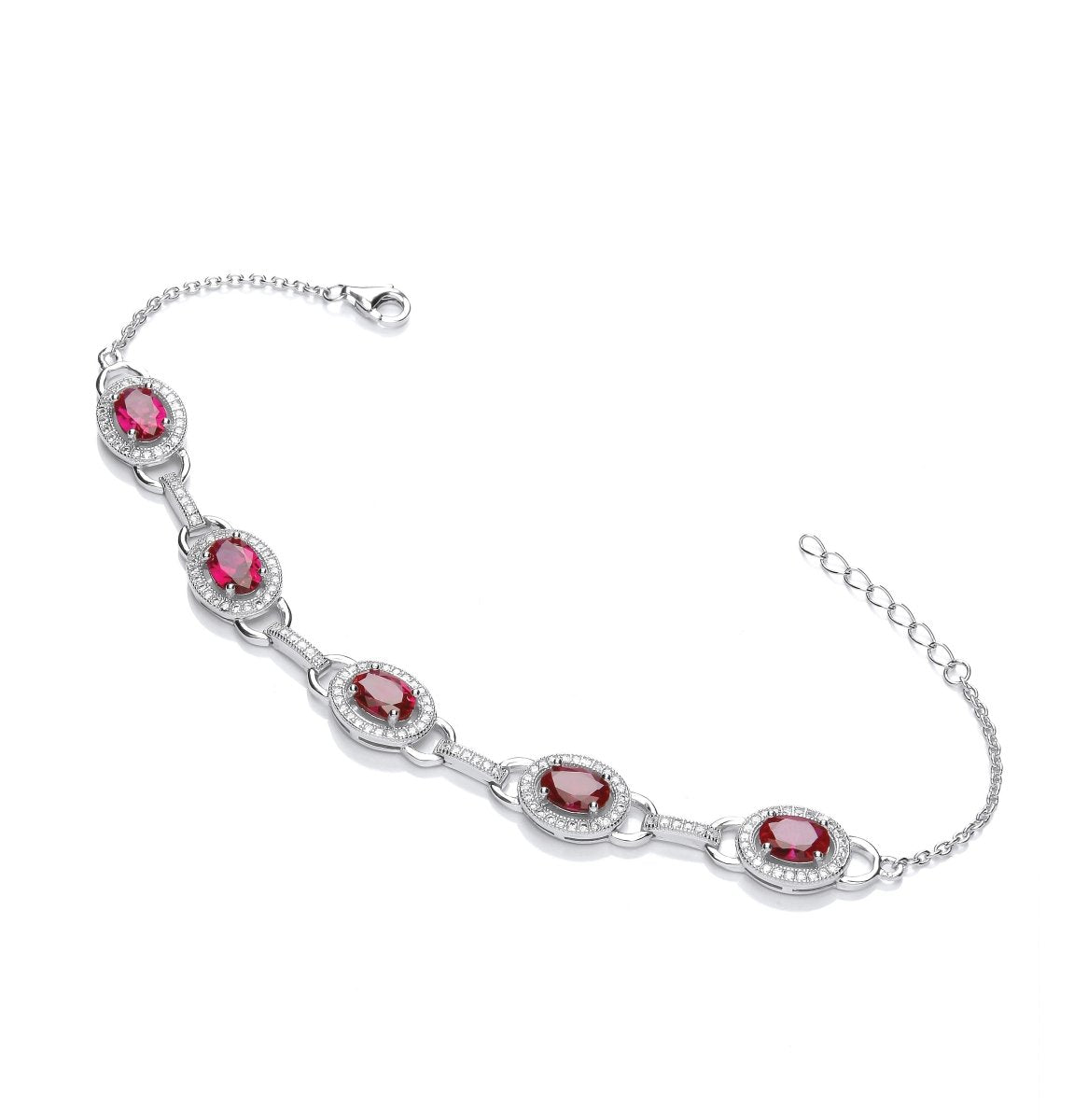 Sterling Silver Ruby CZ Oval Halo Bracelet - Samuel Perry