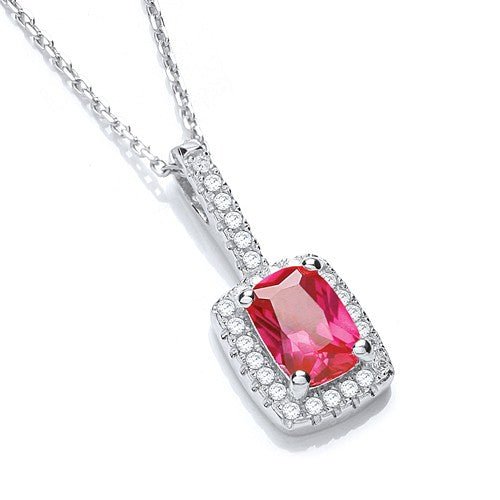 Sterling Silver Ruby Halo CZ Necklace - Samuel Perry