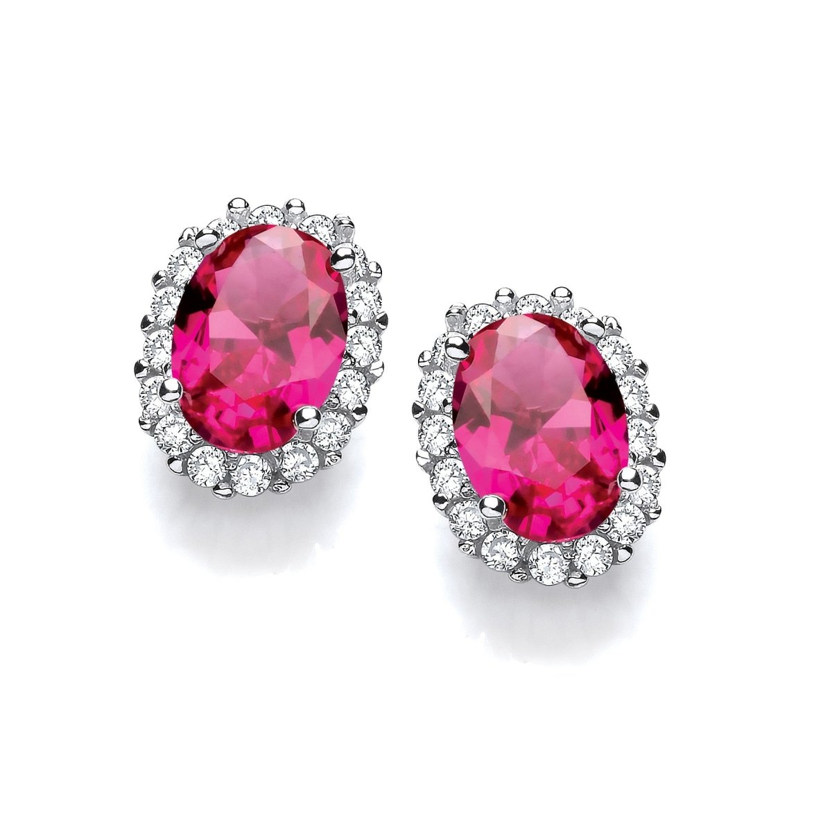 Sterling Silver Ruby Oval Cluster Stud Earrings - Samuel Perry