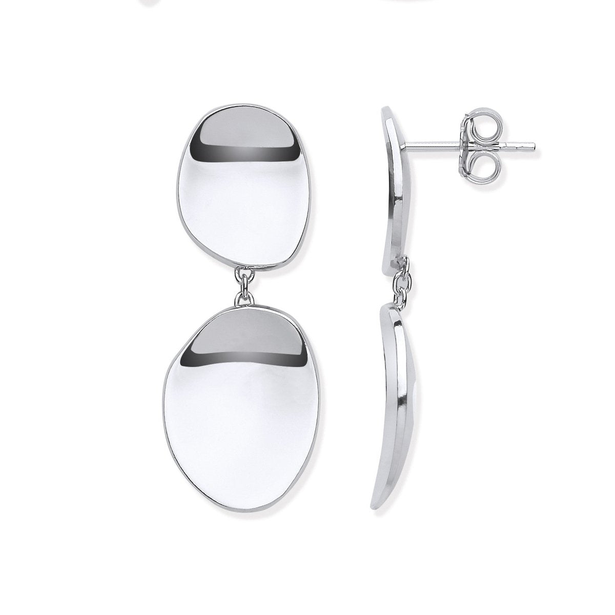 Sterling Silver Shiny Disc Design Drop Earrings - Samuel Perry