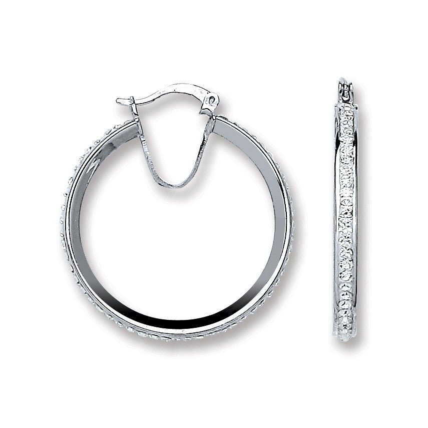 Sterling Silver Single Row Crystal Hoop Earrings - Samuel Perry