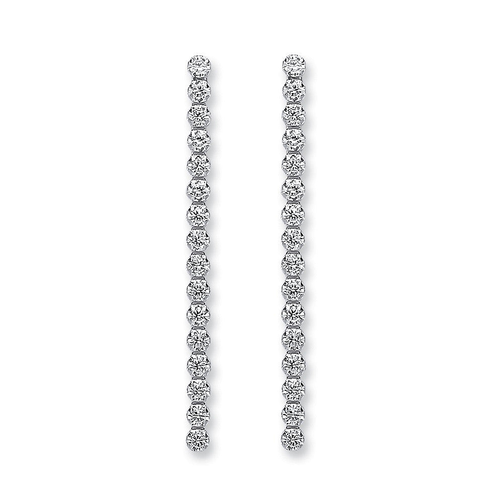 Sterling Silver Single Row CZ Drop Earrings - Samuel Perry