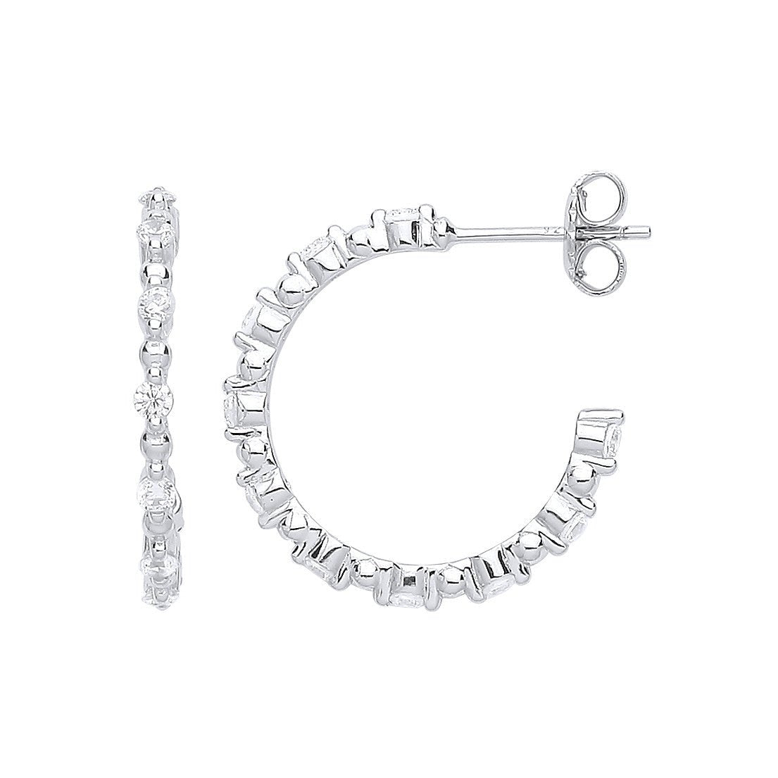 Sterling Silver Skinny Set CZ Hoop Earrings - Samuel Perry
