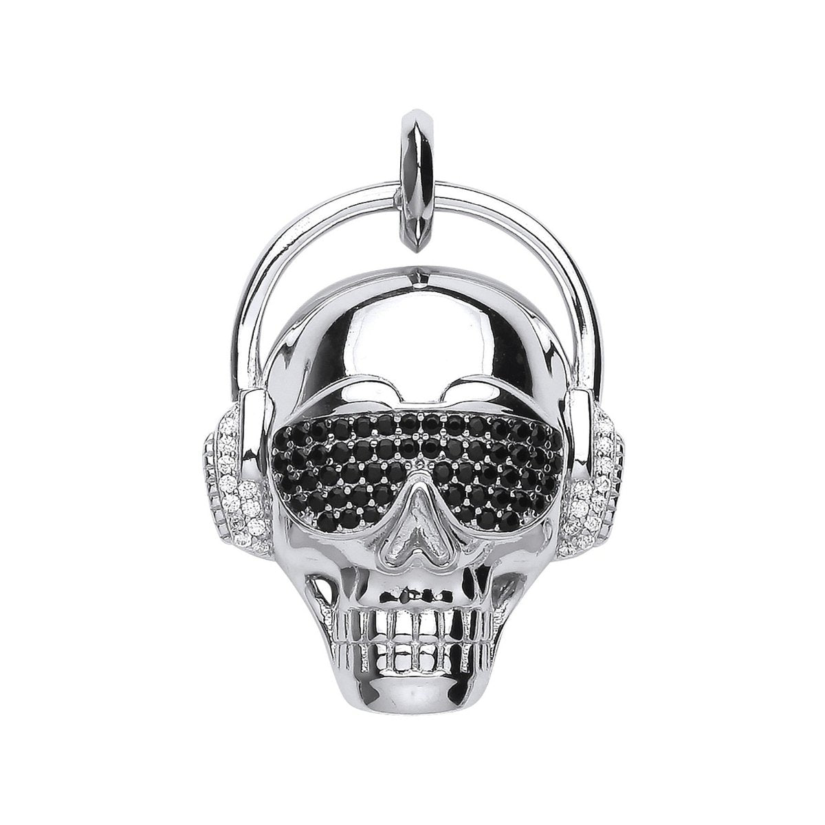 Sterling Silver Skull with Headphones CZ Pendant - Samuel Perry