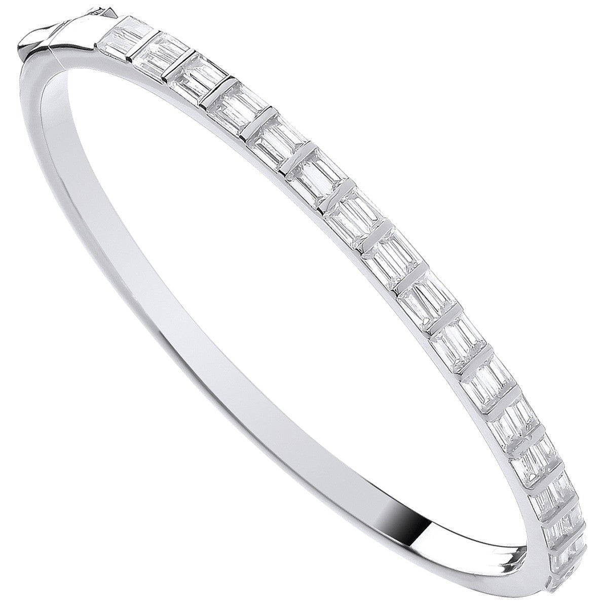 Sterling Silver Sleek Baguette CZs Ladies Bangle - Samuel Perry