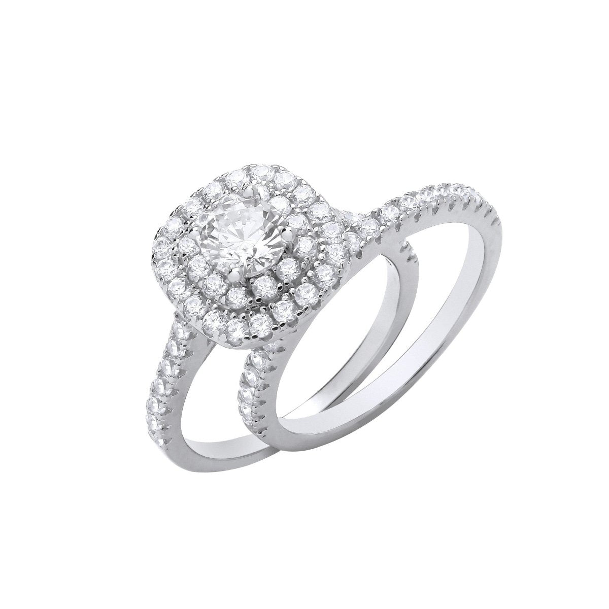 Sterling Silver Sleek Bridal Cushion Style Set Round CZ Centre - Samuel Perry