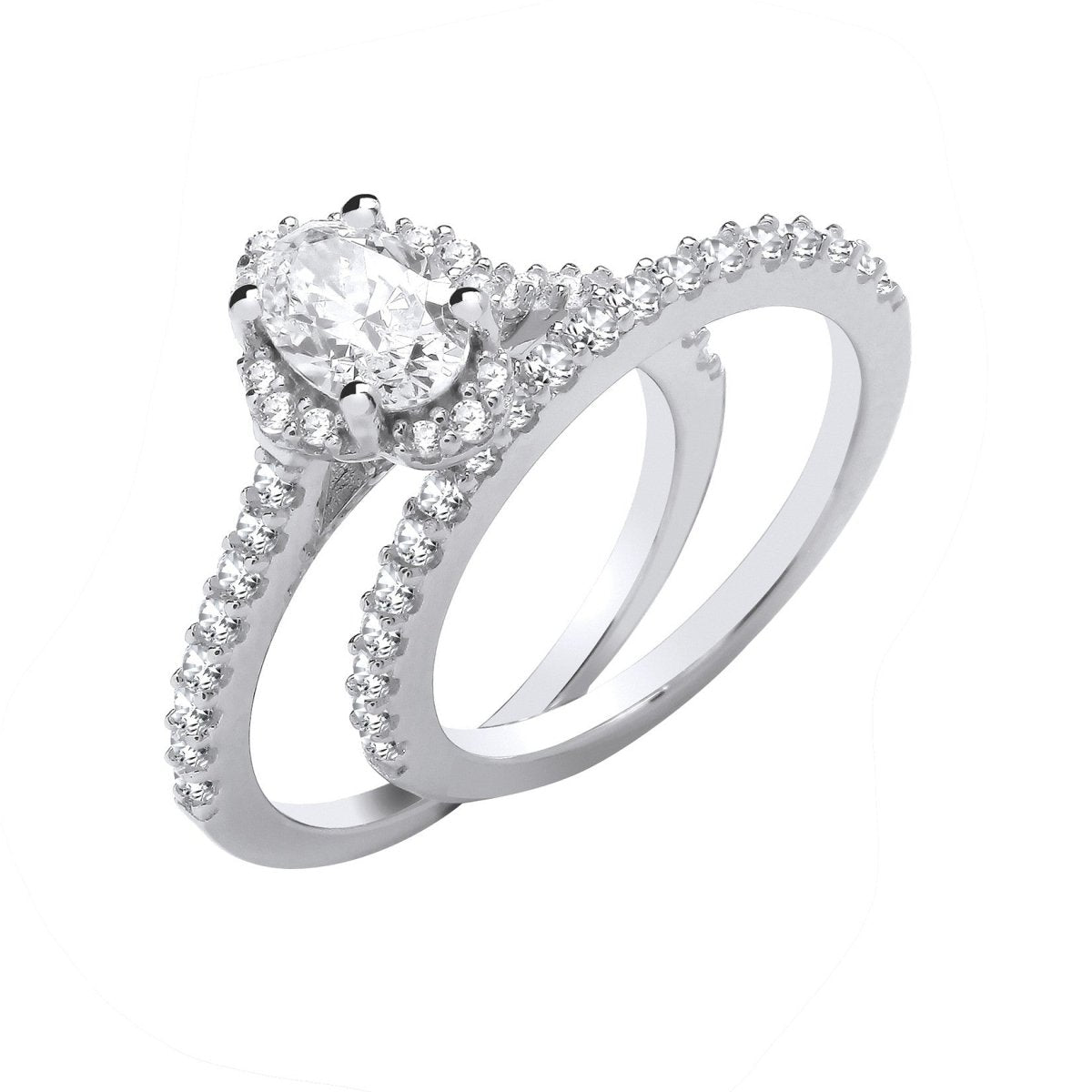 Sterling Silver Sleek Bridal Set Oval Cz Half ET Rings - Samuel Perry