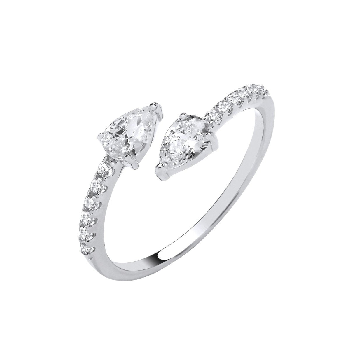 Sterling Silver Sleek Cross - Over Pear Shape CZs Ring - Samuel Perry