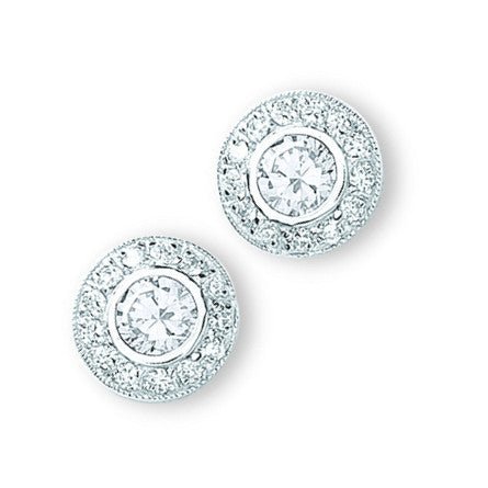 Sterling Silver Sleek Cz Cluster Stud Earrings - Samuel Perry