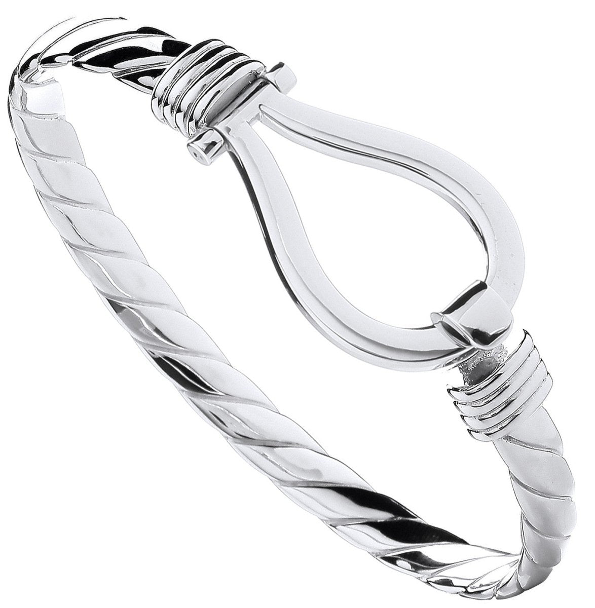 Sterling Silver Sleek CZ Hook Gents Bangle - Samuel Perry