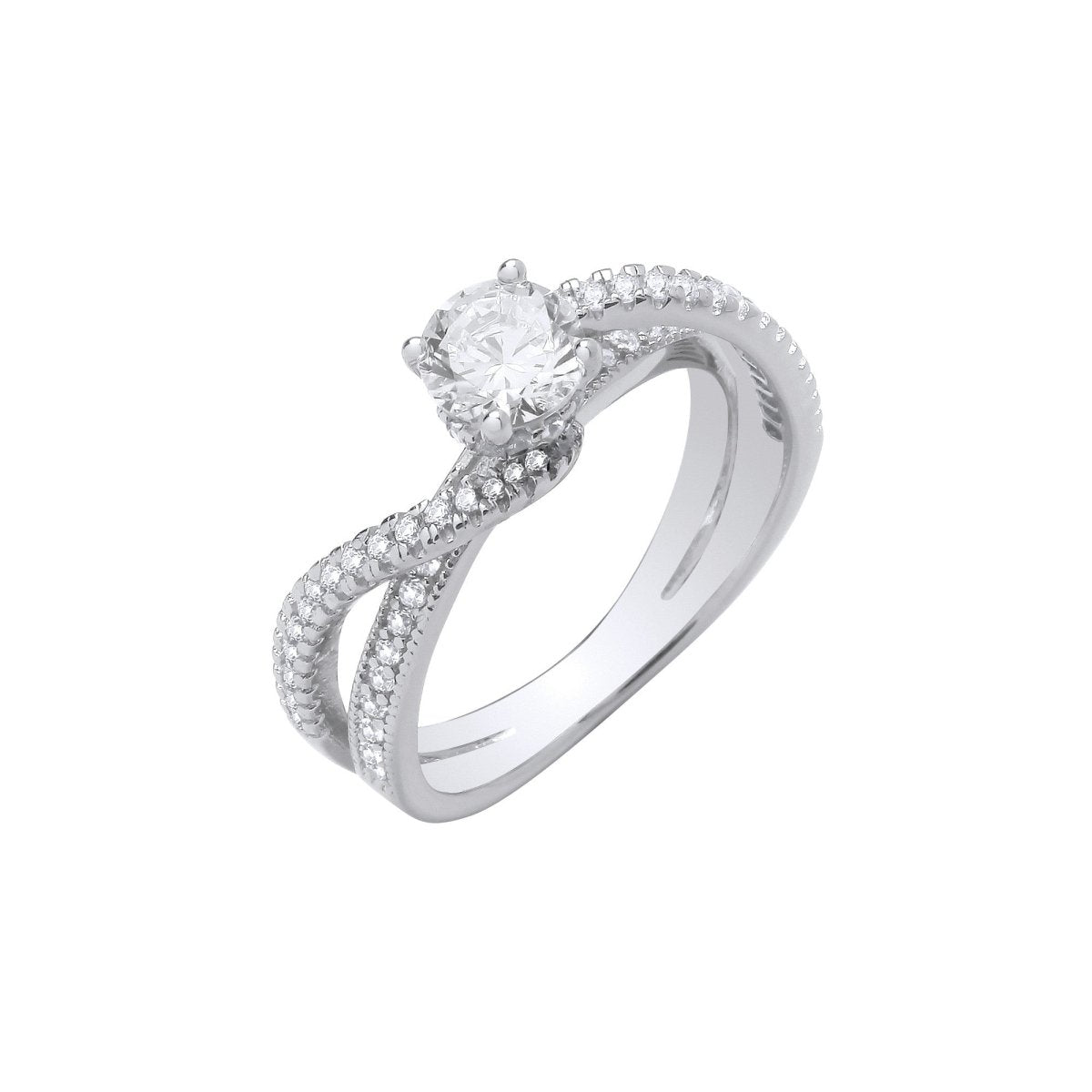 Sterling Silver Sleek Entwined Split Shank Solitaire Ring - Samuel Perry