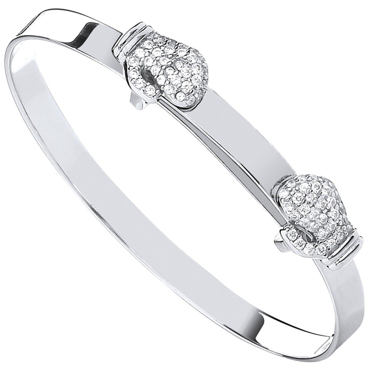 Sterling Silver Sleek Expandable Boxing CZ Gloves Baby Bangle - Samuel Perry