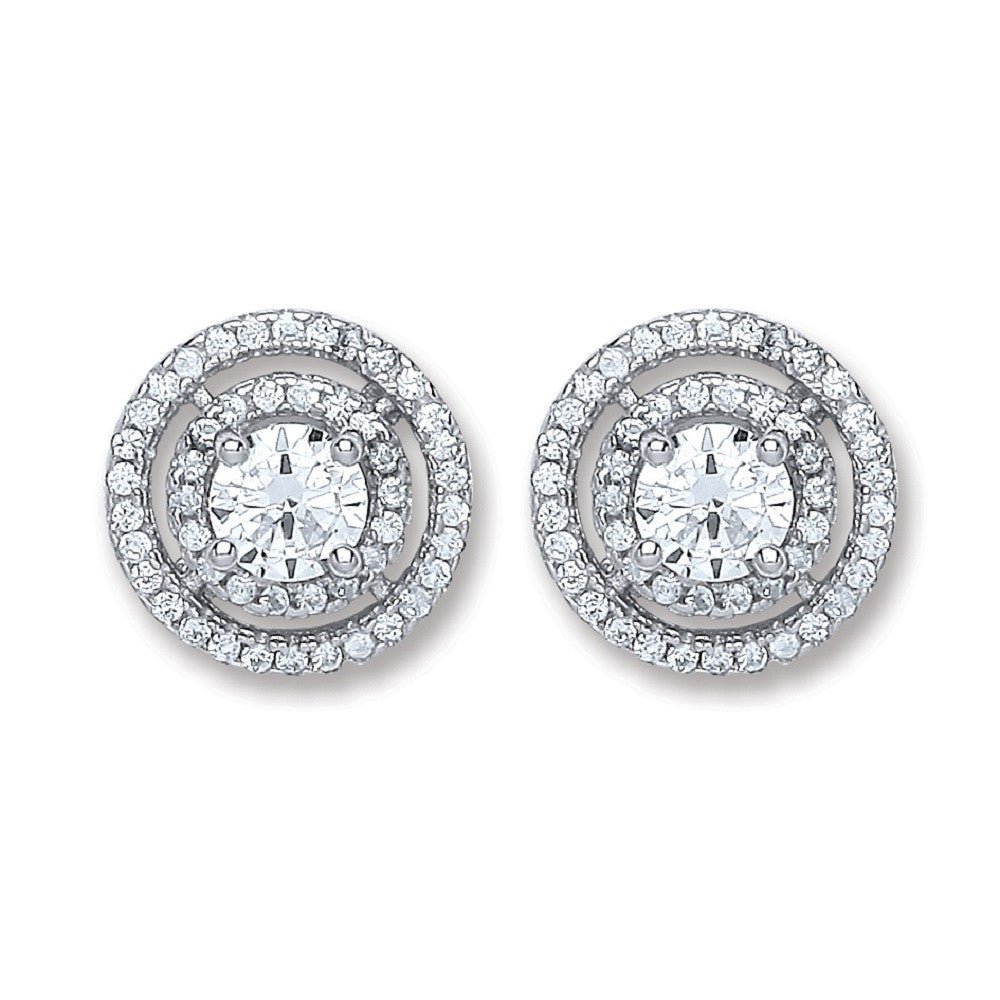 Sterling Silver Sleek Fancy Round Stud Earrings - Samuel Perry