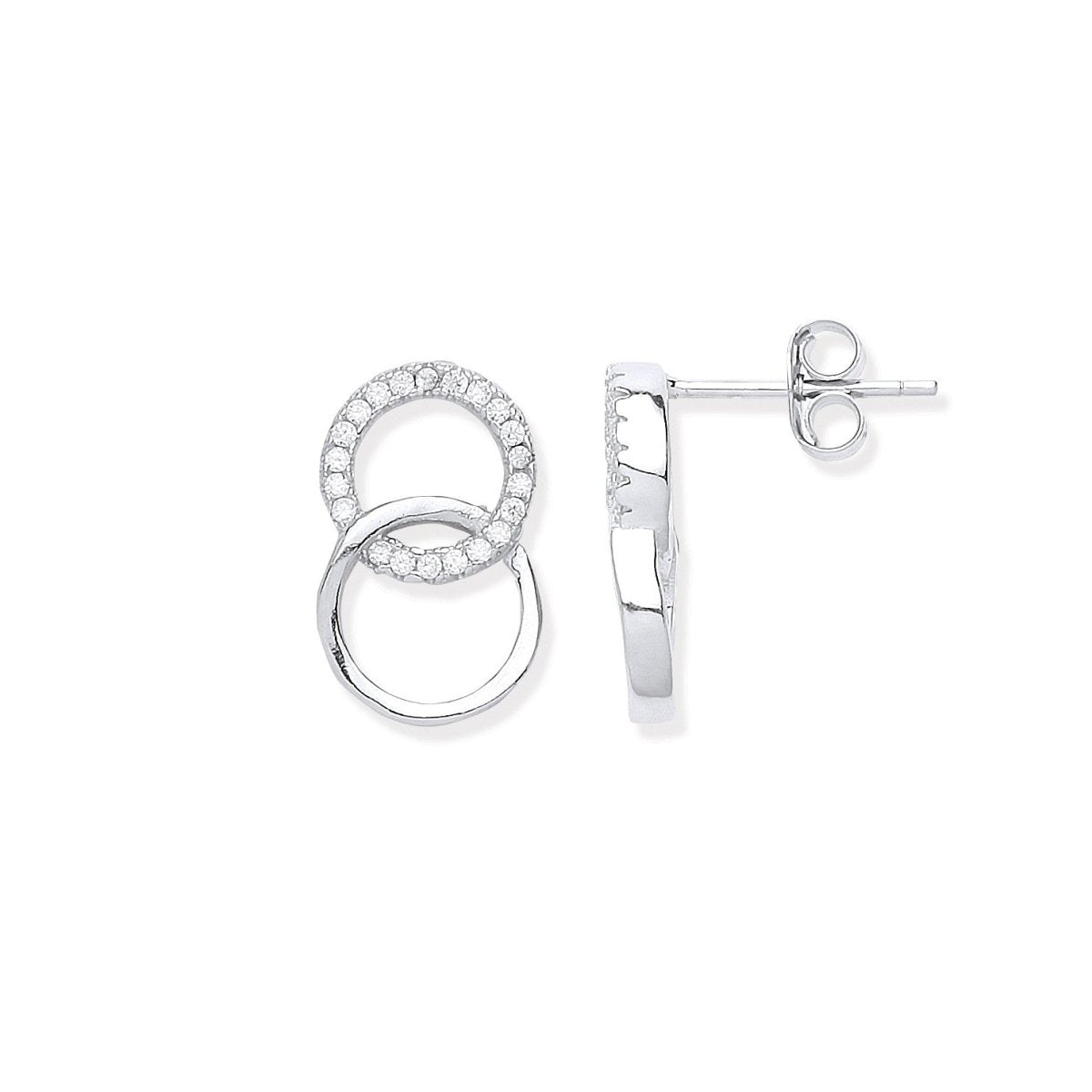Sterling Silver Sleek Interlocking Circles Cz Stud Earrings - Samuel Perry