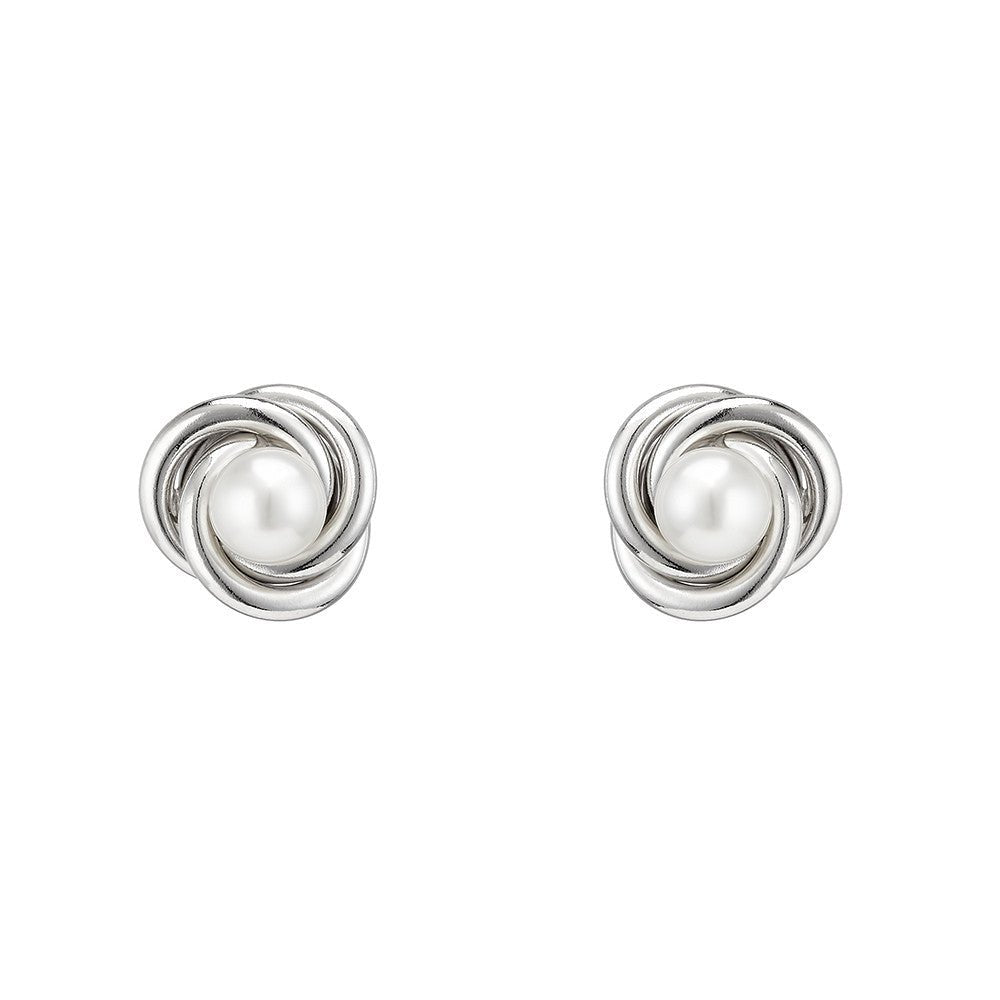 Sterling Silver Sleek Knot with Pearl Stud - Samuel Perry