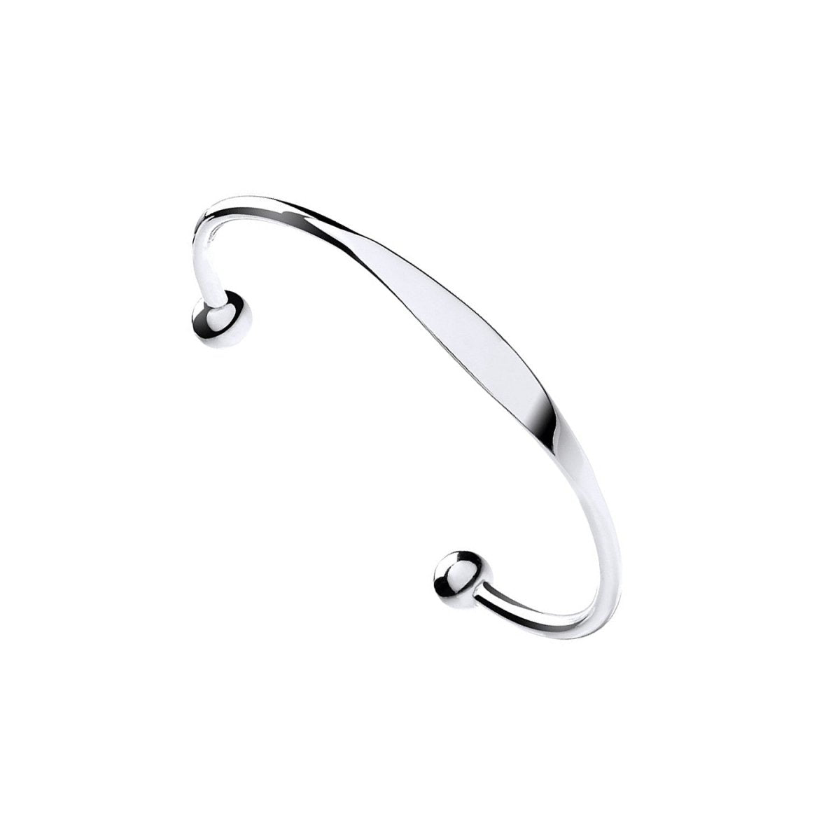 Sterling Silver Sleek Ladies Solid Torque Bangle with ID plate - Samuel Perry