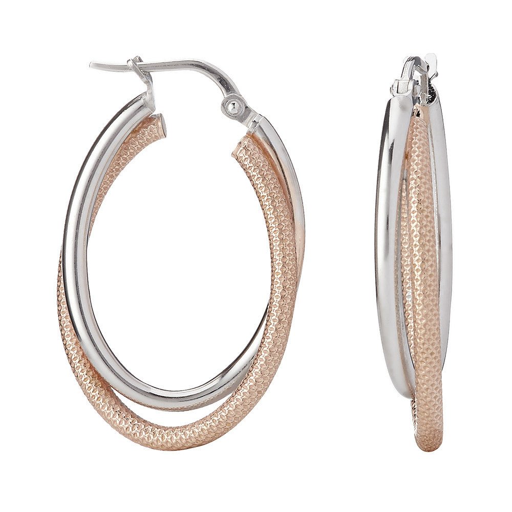 Sterling Silver Sleek Oval Two Tone Hoop Earrings - Samuel Perry