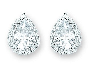 Sterling Silver Sleek Pear Shaped Cz Cluster Stud Earrings - Samuel Perry