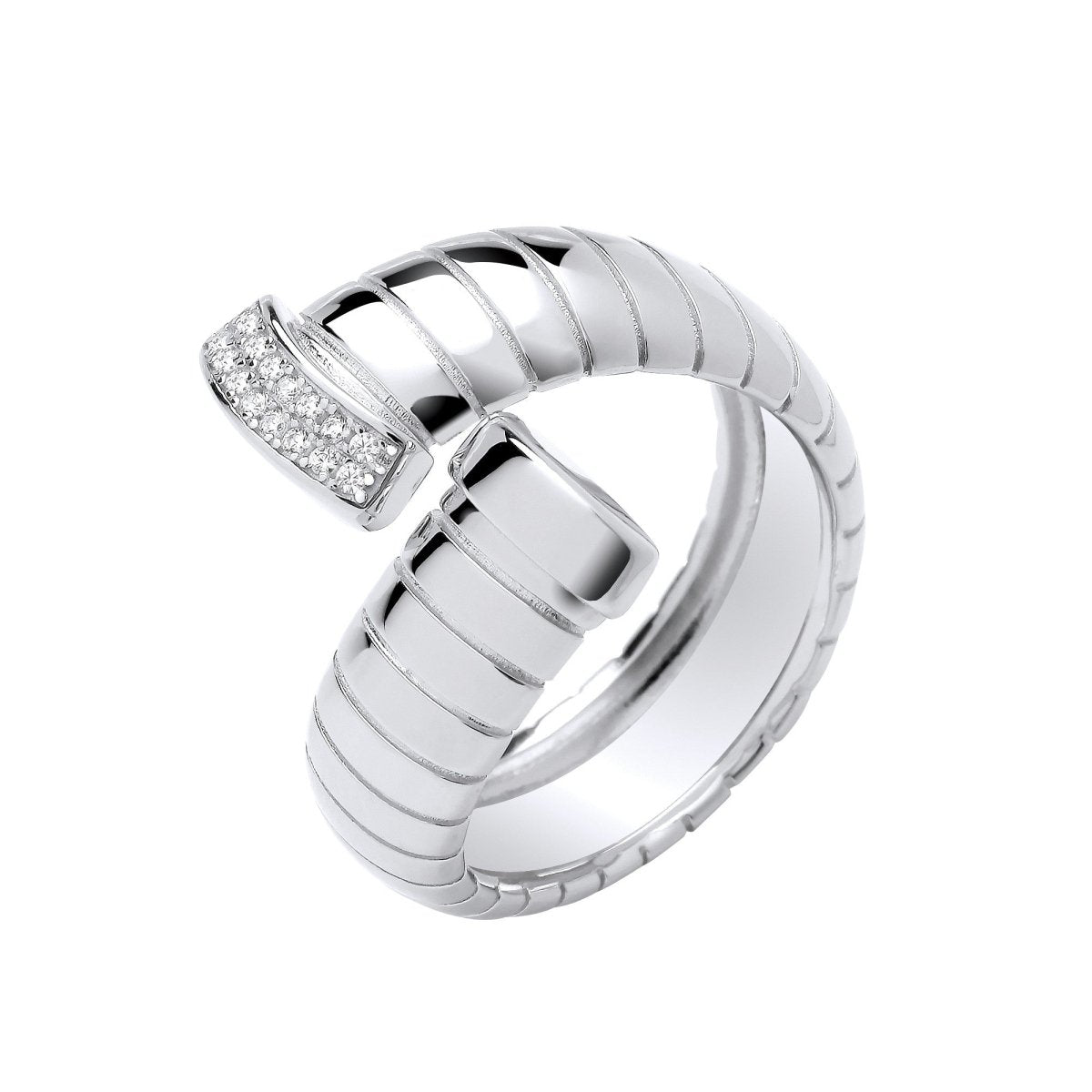 Sterling Silver Sleek Ribbed Cross - Over CZ Ring - Samuel Perry