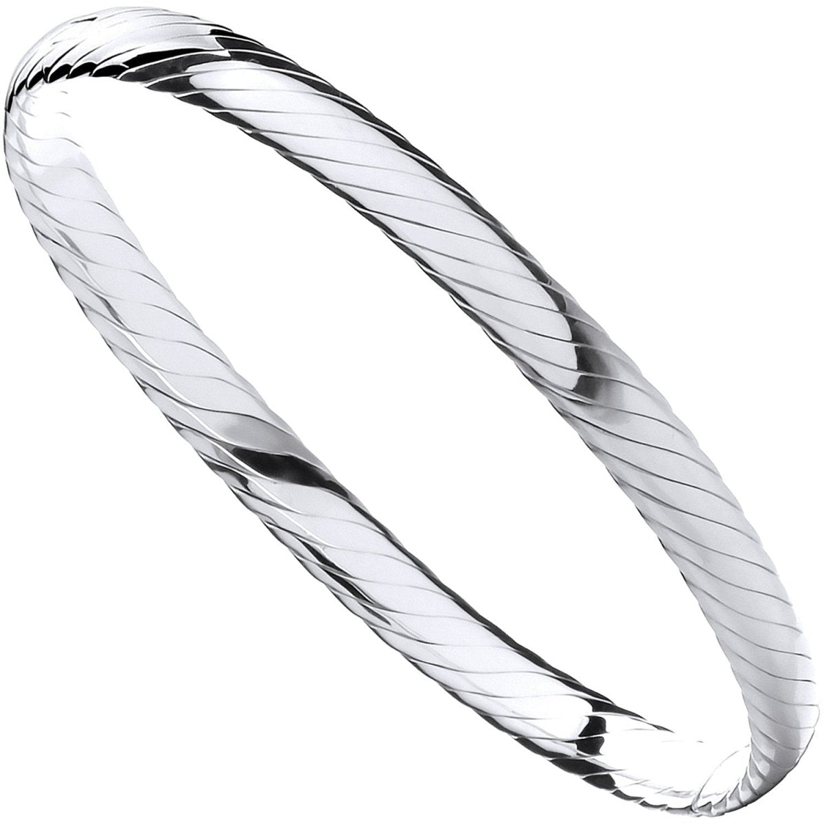 Sterling Silver Sleek Ribbed Ladies Bangle - Samuel Perry