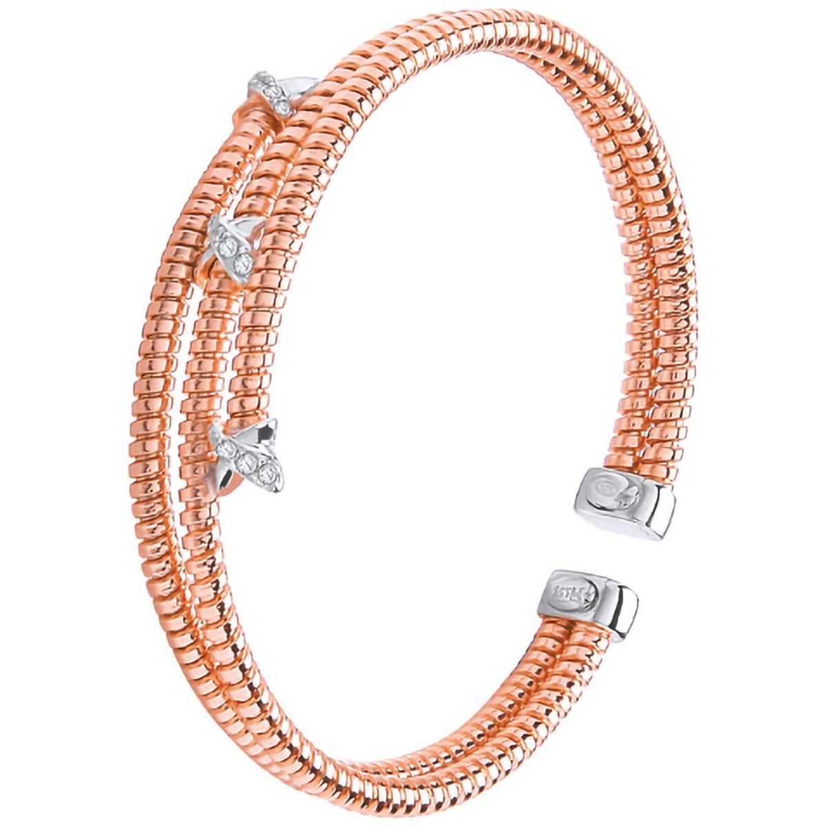 Sterling Silver Sleek Rose Coated Cz Kiss Ladies Bangle - Samuel Perry