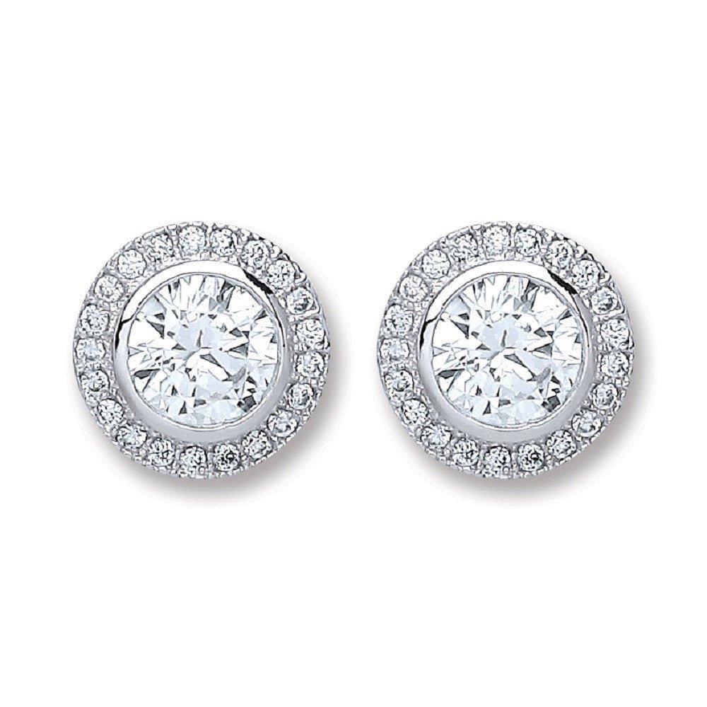 Sterling Silver Sleek Round Cz Stud Earrings - Samuel Perry