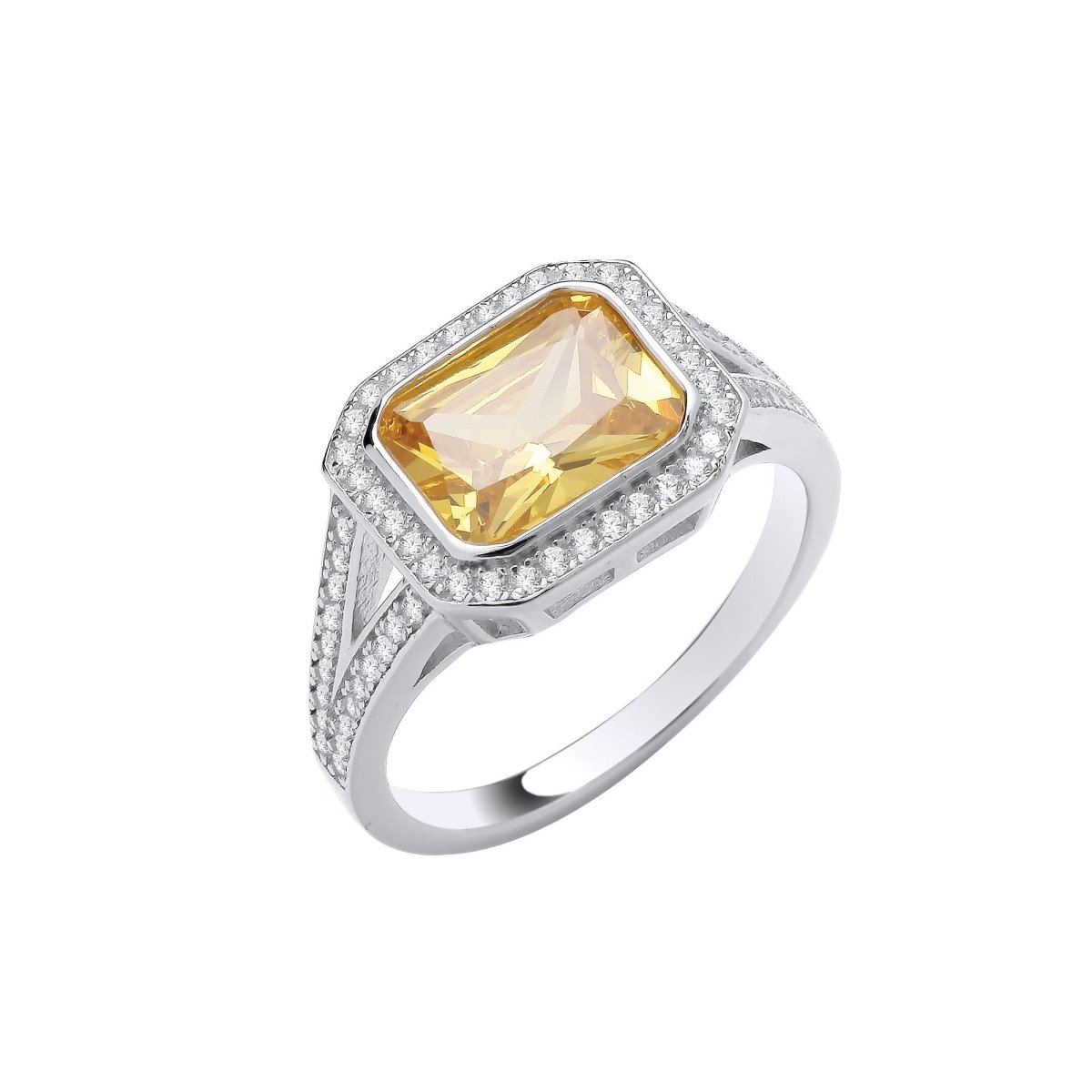 Sterling Silver Sleek Rub - Over Yellow Split Shank CZs Ring - Samuel Perry