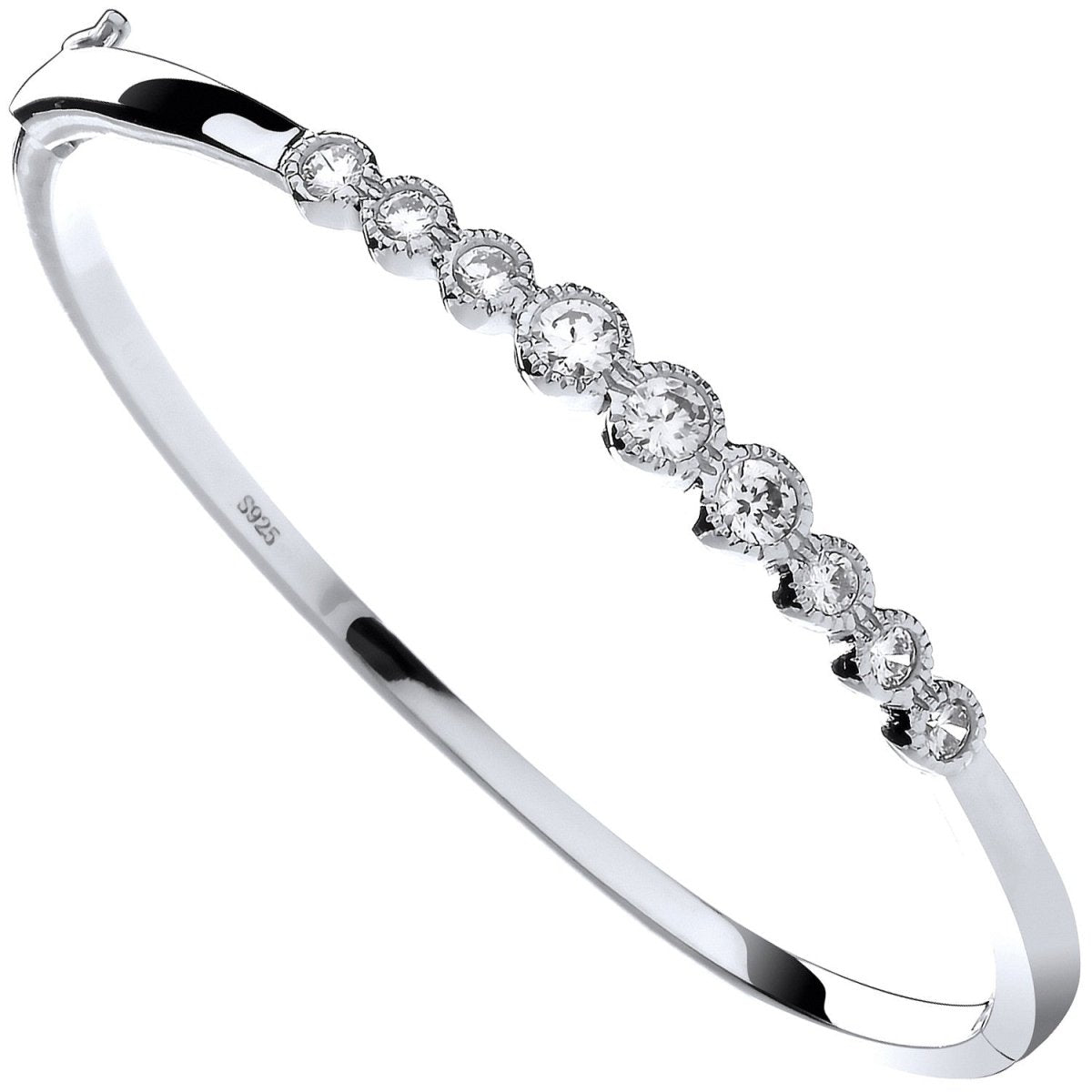 Sterling Silver Sleek Rubover Cz Ladies Hinged Bangle - Samuel Perry