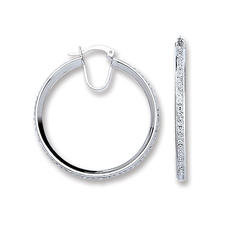 Sterling Silver Sleek Single Row Crystal Hoop Earrings - Samuel Perry