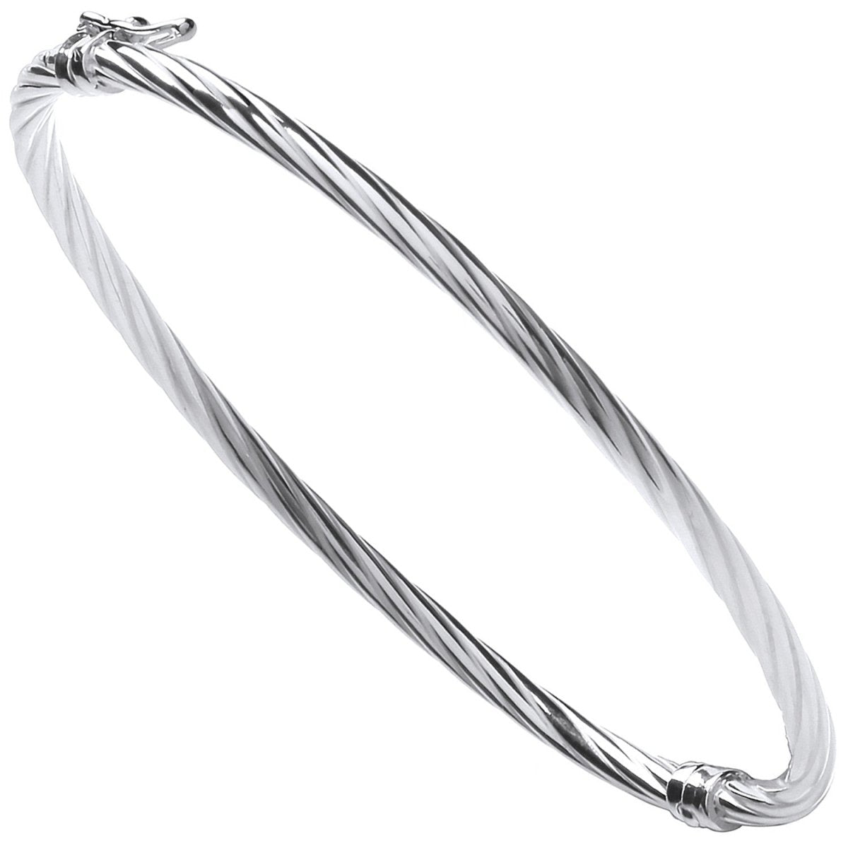 Sterling Silver Sleek Twisted Hollow Hinged Bangle - Samuel Perry