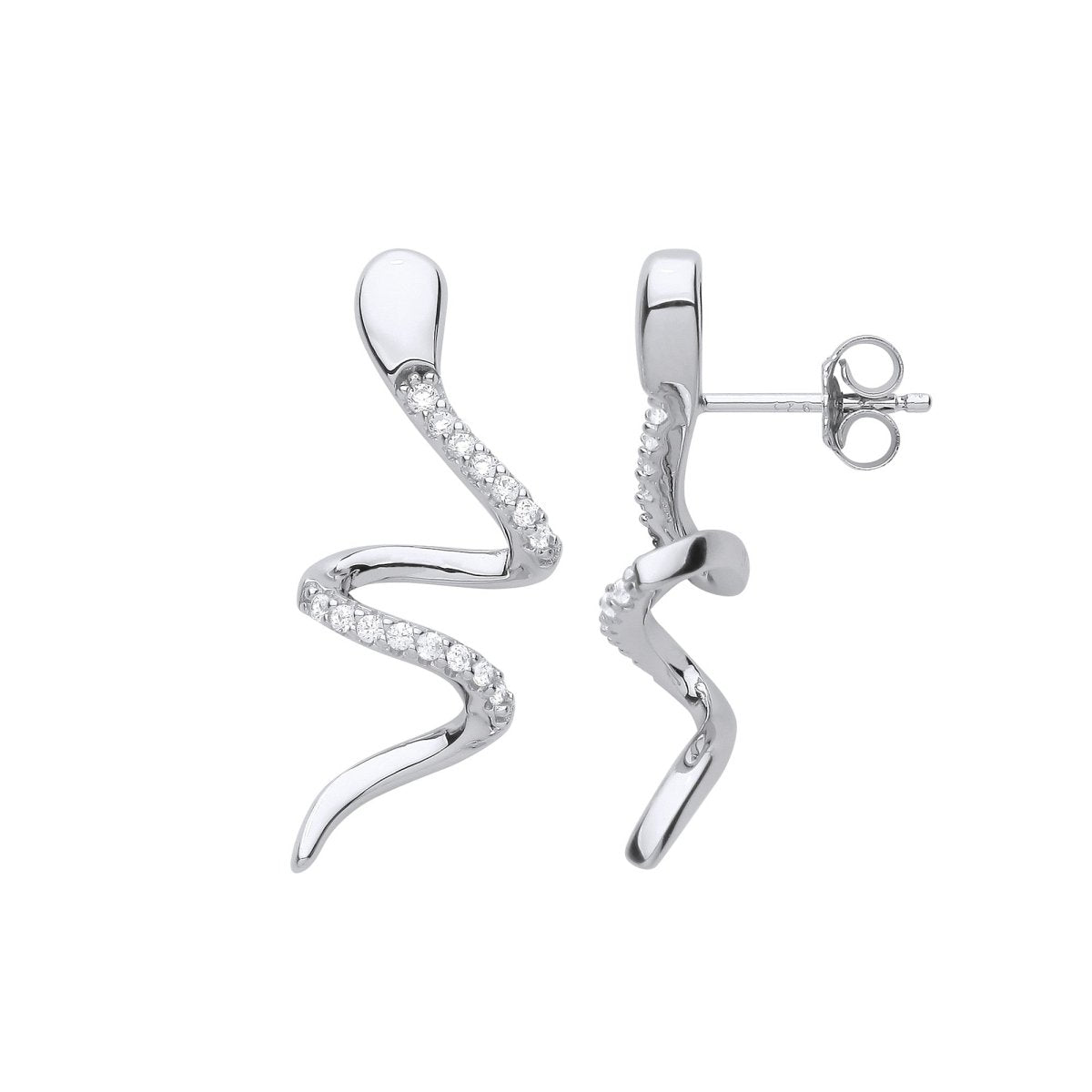 Sterling Silver Snake CZ Drop Earrings - Samuel Perry