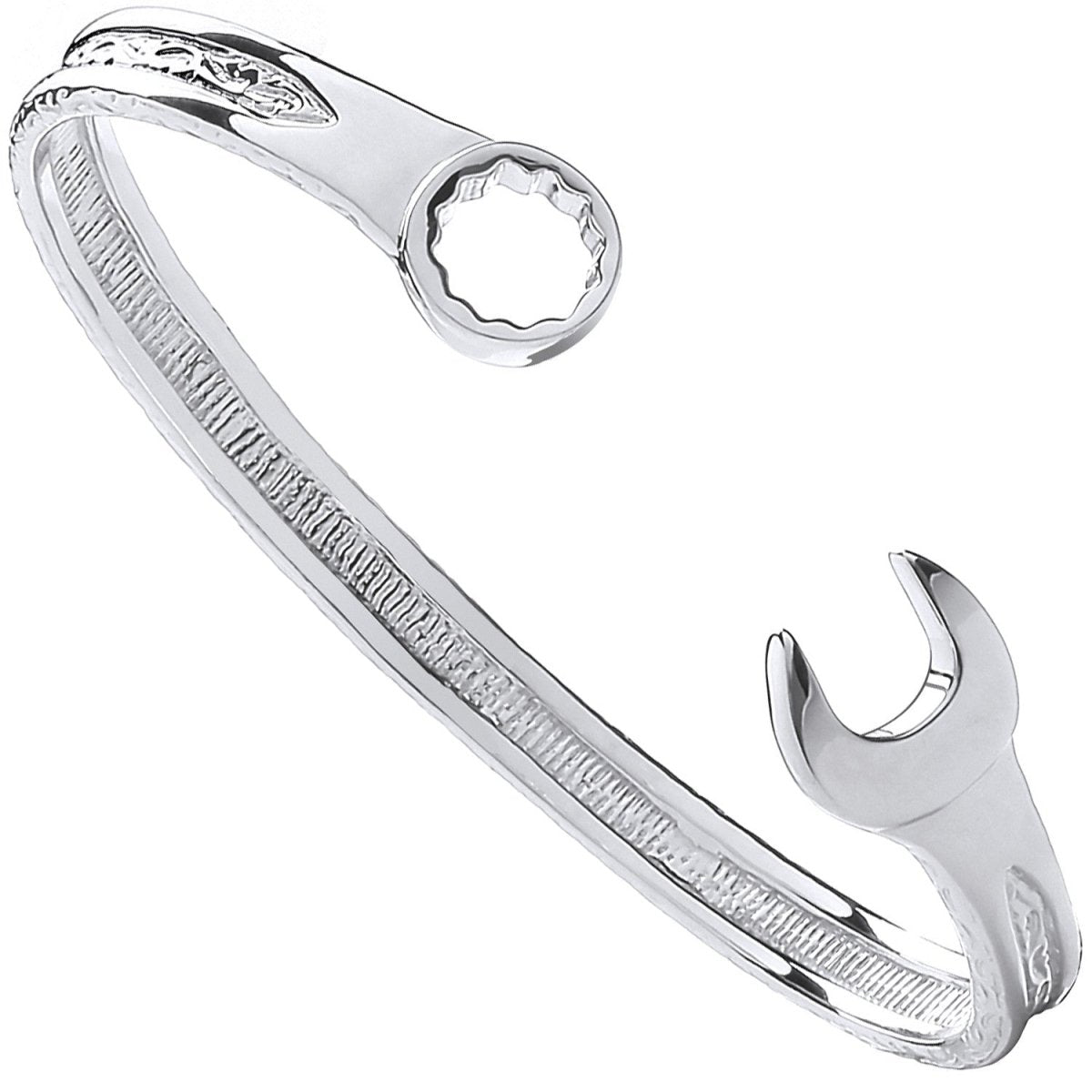 Sterling Silver Solid Vintage Design Spanner Gents 7mm Bangle - Samuel Perry