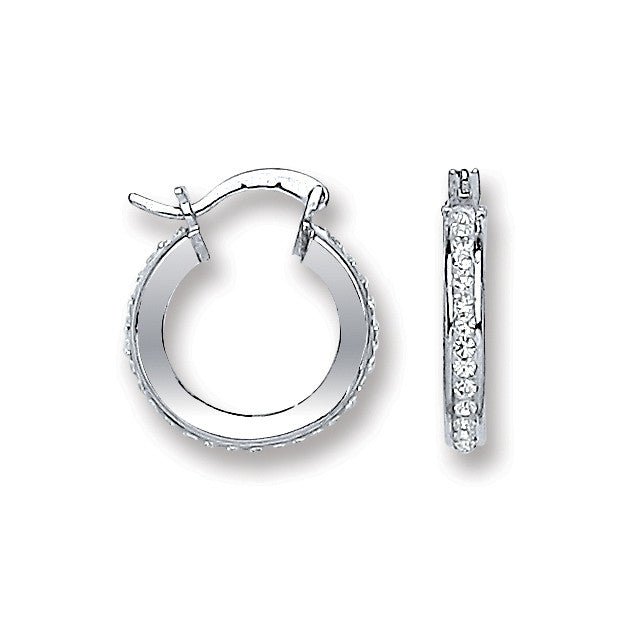 Sterling Silver Sophisticated Single Row Crystal Hoop Earrings - Samuel Perry