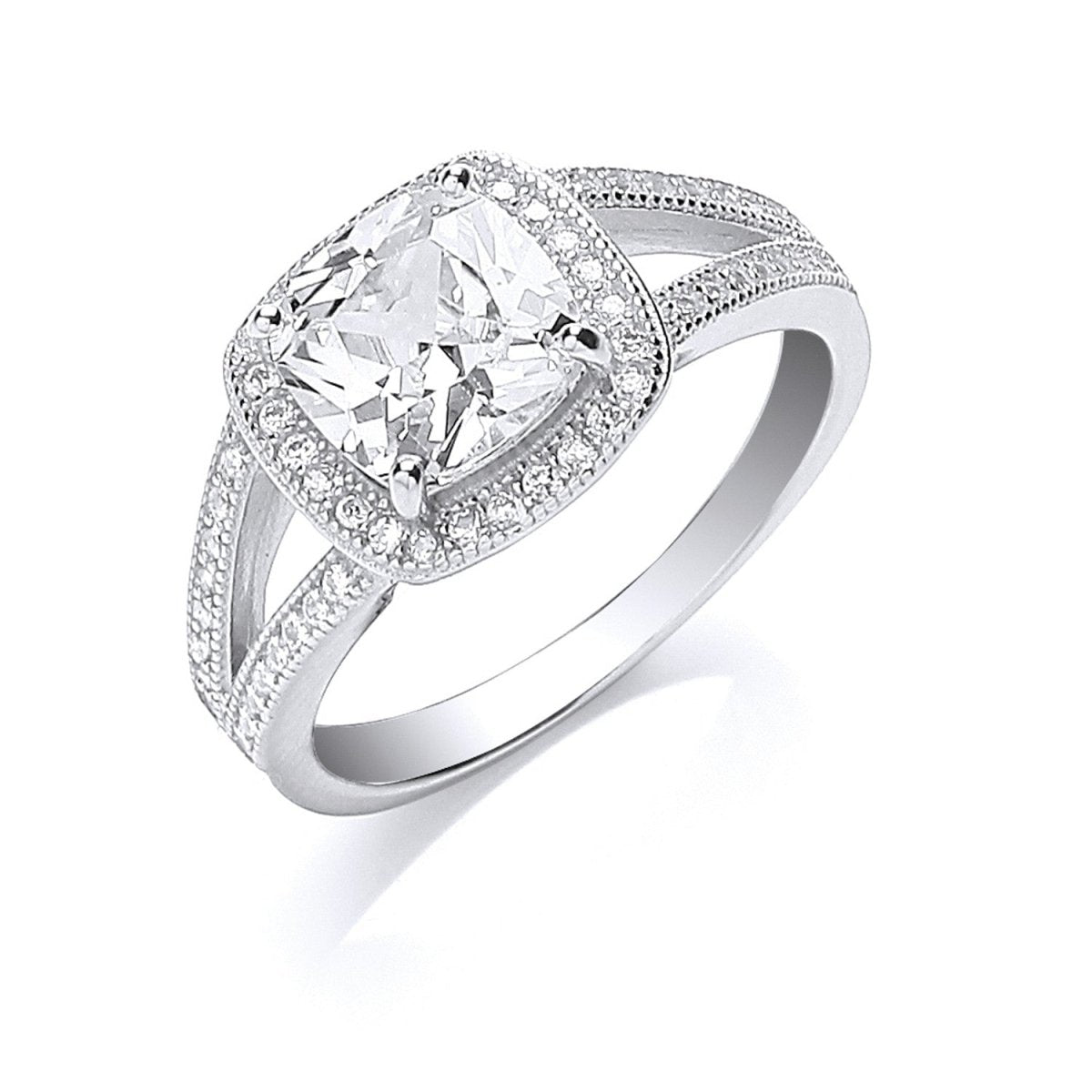 Sterling Silver Square Cz Split Shank Ring - Samuel Perry