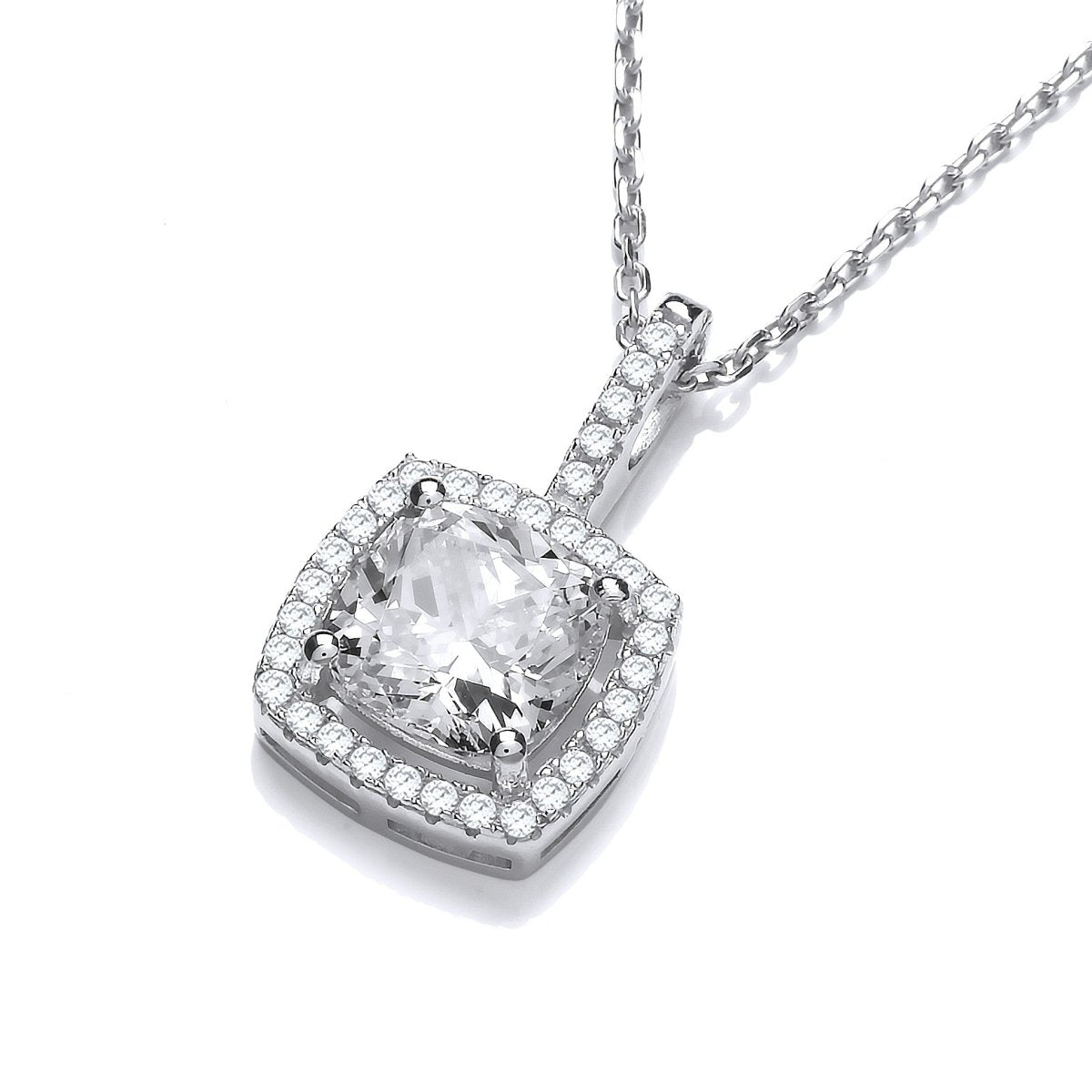 Sterling Silver Square Halo CZ Necklace - Samuel Perry