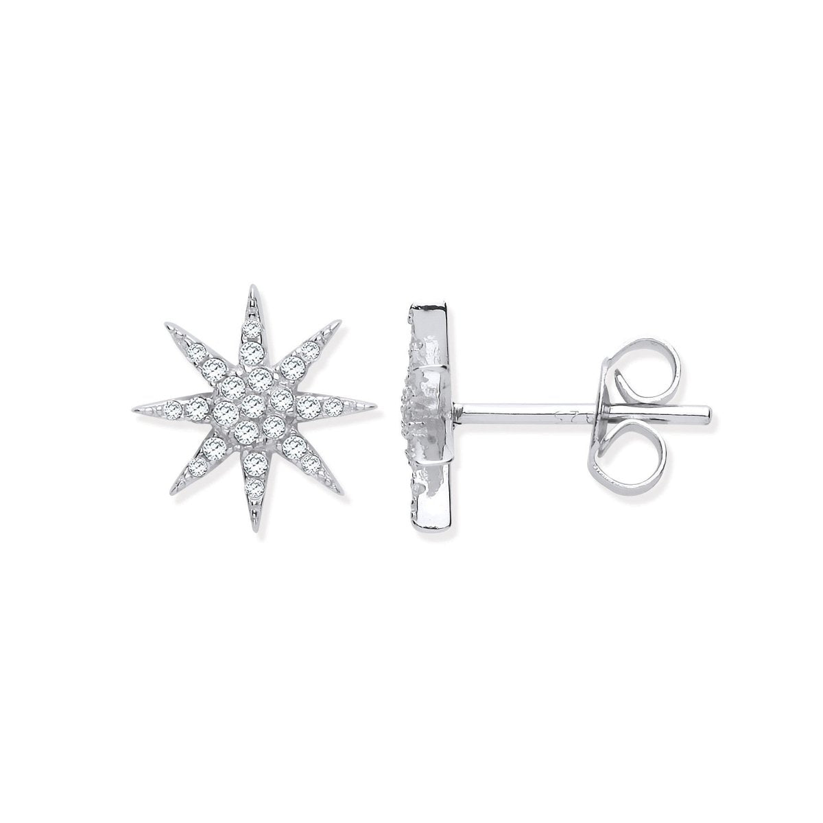 Sterling Silver Starburst CZ Studs - Samuel Perry