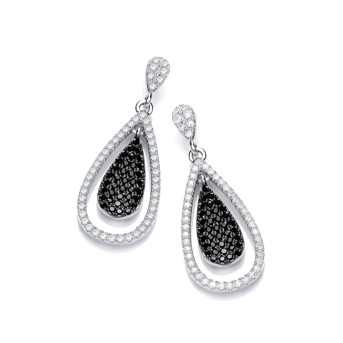 Sterling Silver Teardrop Black CZ Drop Earrings - Samuel Perry