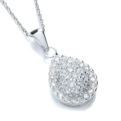 Sterling Silver Teardrop Cluster CZ Necklace - Samuel Perry