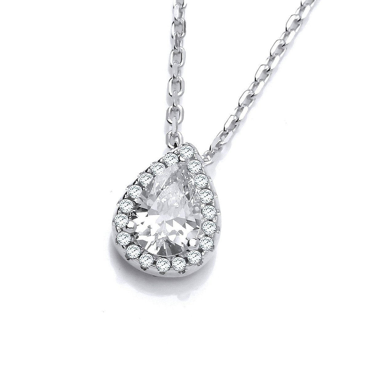 Sterling Silver Teardrop Halo CZ Necklace - Samuel Perry