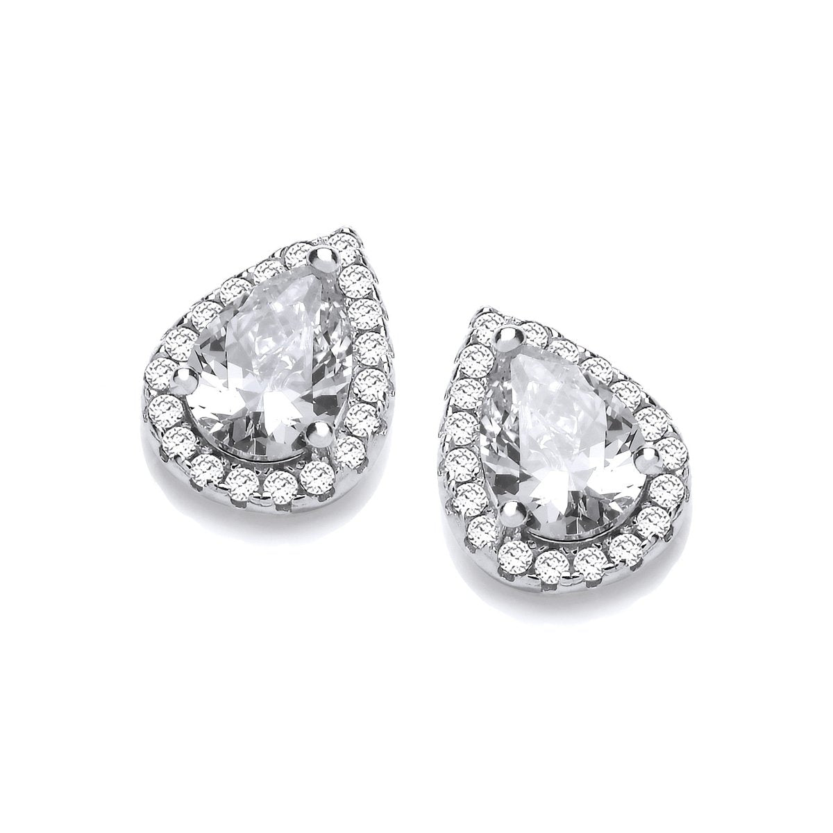 Sterling Silver Teardrop Halo Stud Earrings - Samuel Perry