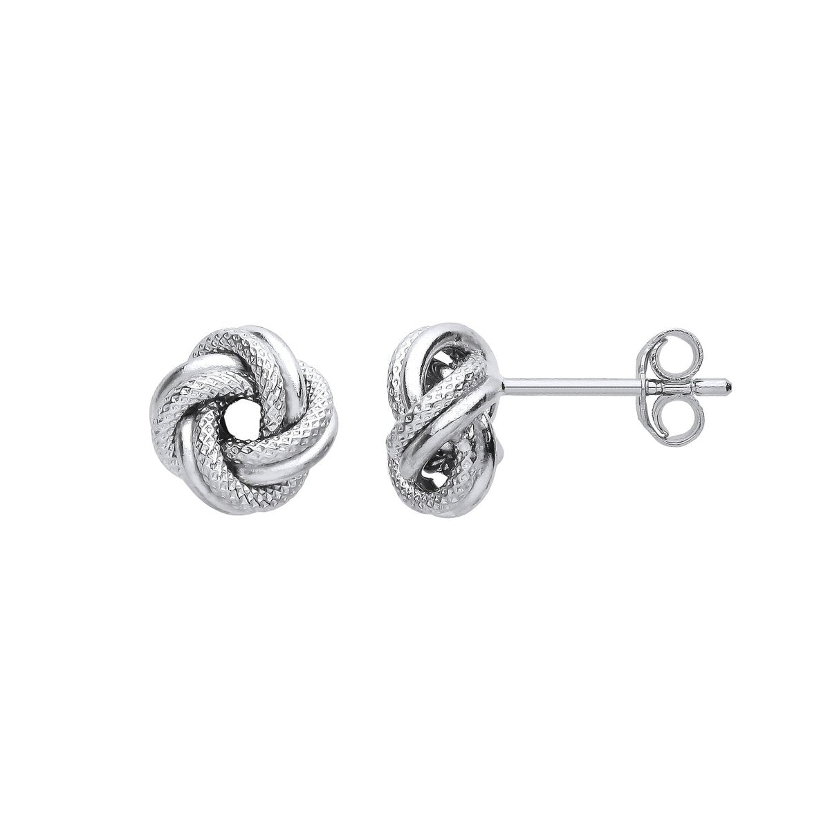Sterling Silver Textured - Plain finish Knot Stud Elegant Earrings - Samuel Perry