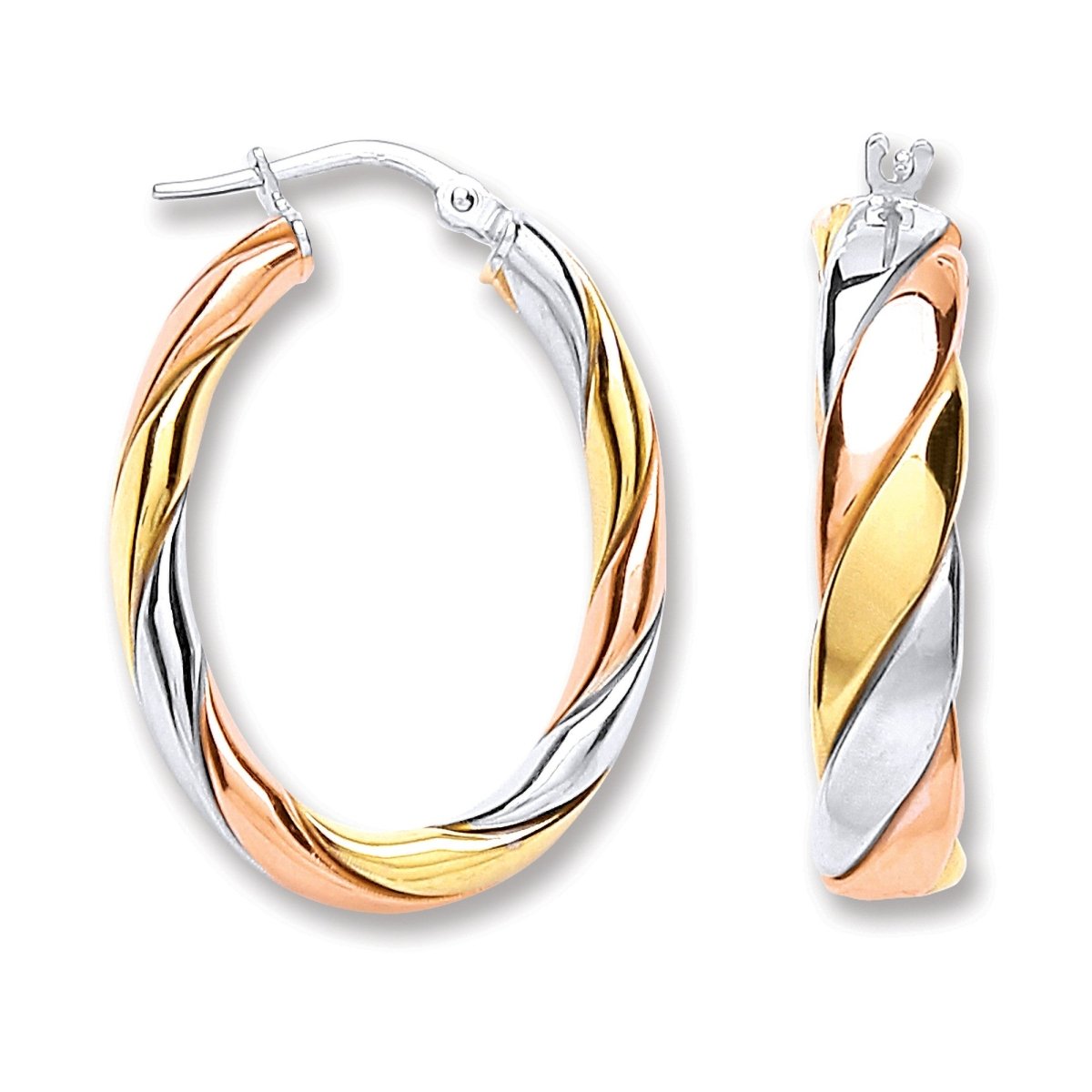 Sterling Silver Three Colour Oval Hoop Earrings - Samuel Perry